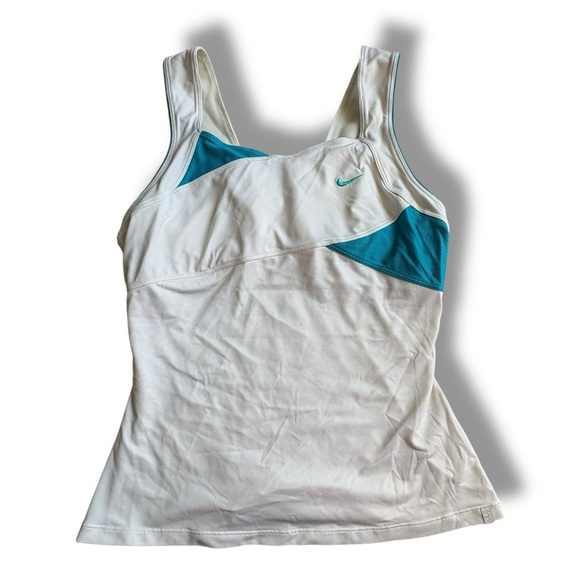 Nike Dri-Fit White and Teal Tennis Top with Spandex and Built in Bra size M - Picture 1 of 6